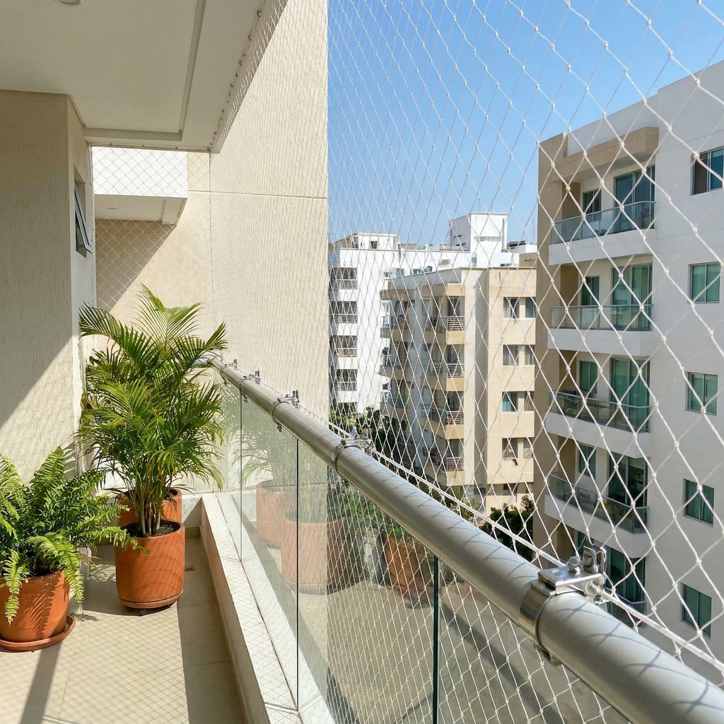 Malla de seguridad instalada en balcón de apartamento en Barranquilla